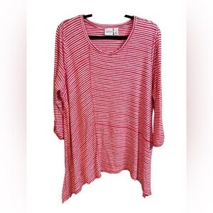 Zenergy by Chicos Red And White Striped Tunic Top